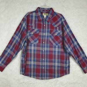 Vintage Duke Haband Mens‎ Shirt Western Button Up Red Blue Madras Pearl Snap XL